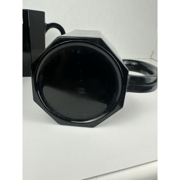 VTG Arcoroc Black Glass Mugs Octagonal Made In France Retro Vibe - Picture 3 of 5